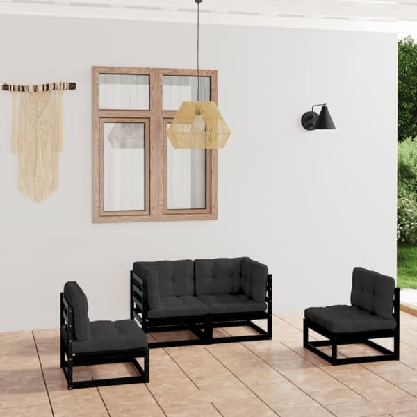 Loungesæt til haven 4 dele med hynder massivt fyrretræ - Haveloungesæt - Udendørs Loungesæt - Home & Living