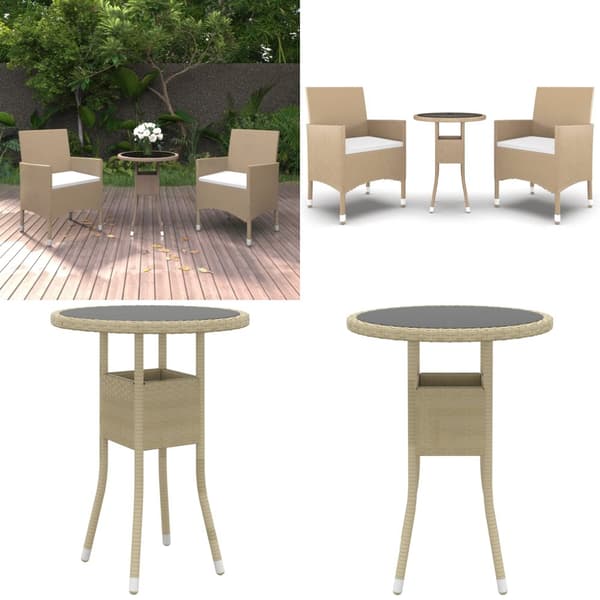 3-osainen Ulkoruokailuryhmä polyrottinki beige - Ulkoruokailuryhmä - Ulkoruokailuryhmät - Home & Living