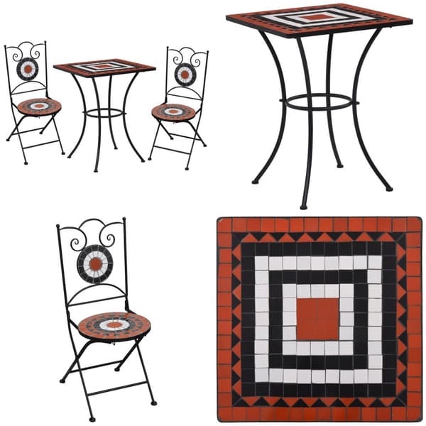 Bistrosæt 3 dele mosaikdesign keramiske fliser terracotta hvid - Bistrosæt - Bistrosæt I Mosaikdesign - Home & Living