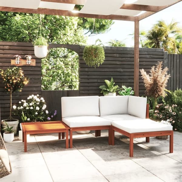 Loungesæt til haven 4 dele med hynder massivt akacietræ creme - Haveloungesæt - Loungesæt Til Haven - Home & Living