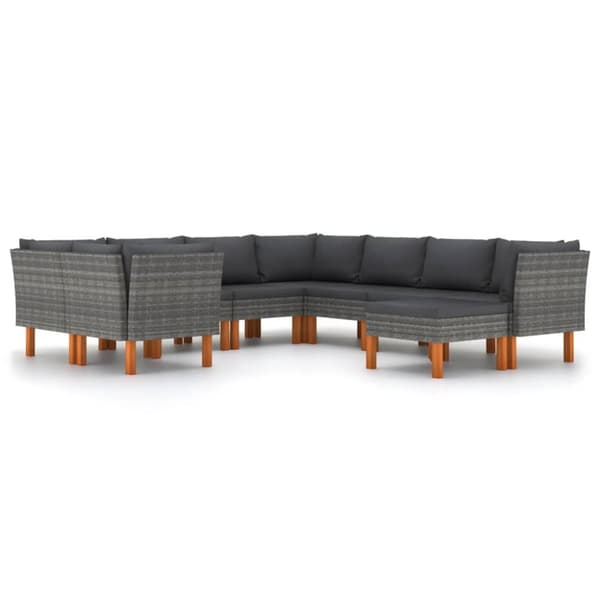 Loungesæt til haven 9 dele med hynder polyrattan grå - Haveloungesæt - Loungesæt Til Haven - Home & Living
