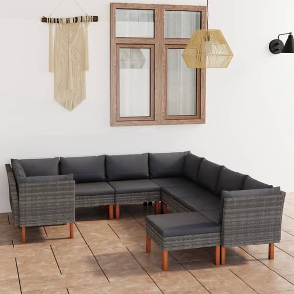Loungesæt til haven 9 dele med hynder polyrattan grå - Haveloungesæt - Loungesæt Til Haven - Home & Living
