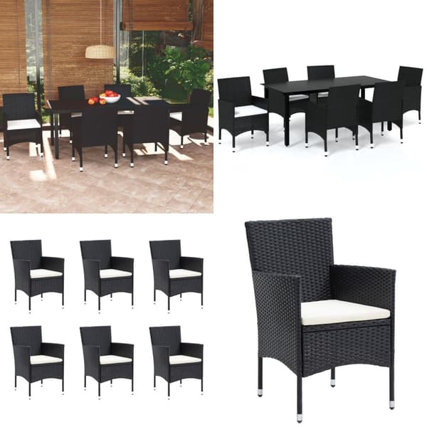 Spisebordssæt til haven 7 dele med hynder polyrattan sort - Spisebordssæt - Spisebordssæt Til Haven - Home & Living