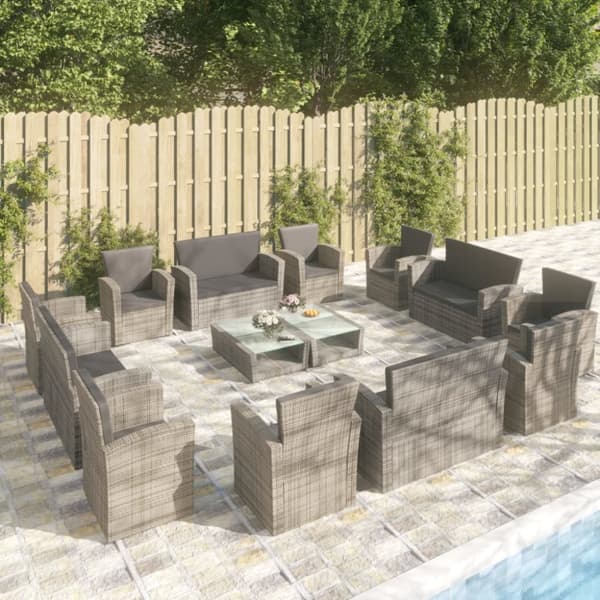 Loungegrupp med dynor 16 delar konstrotting grå - Loungegrupp - Loungegrupper - Home & Living