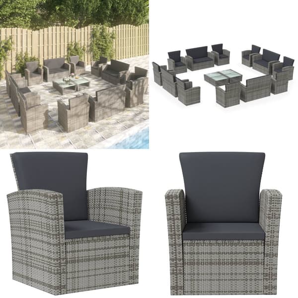 Loungegrupp med dynor 16 delar konstrotting grå - Loungegrupp - Loungegrupper - Home & Living