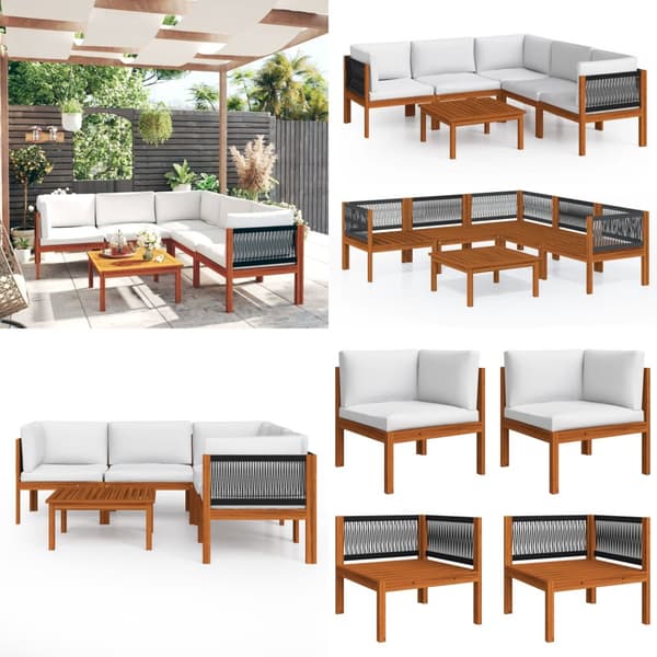 Loungegrupp för trädgården med dynor gräddvit 6 delar akaciaträ - Trädgårdssoffa - Trädgårdssoffor - Home & Living