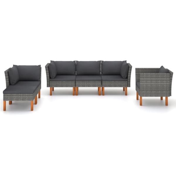 Loungesæt til haven 6 dele polyrattan og eukalyptustræ grå - Haveloungesæt - Loungesæt Til Haven - Home & Living