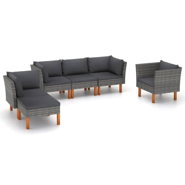 Loungesæt til haven 6 dele polyrattan og eukalyptustræ grå - Haveloungesæt - Loungesæt Til Haven - Home & Living