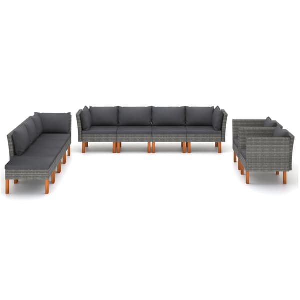 Loungesæt til haven 10 dele polyrattan og eukalyptustræ grå - Haveloungesæt - Loungesæt Til Haven - Home & Living