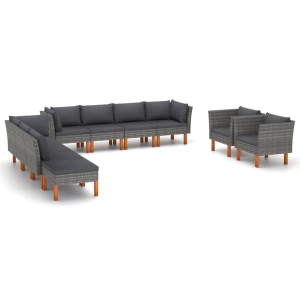 Loungesæt til haven 10 dele polyrattan og eukalyptustræ grå - Haveloungesæt - Loungesæt Til Haven - Home & Living