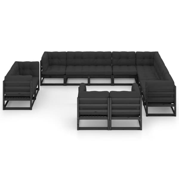 Loungesæt til haven 12 dele med hynder massivt fyrretræ sort - Haveloungesæt - Udendørs Loungesæt - Home & Living