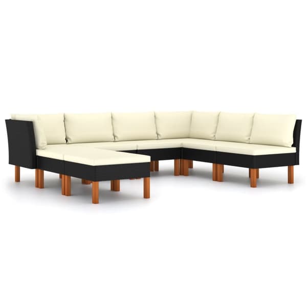 Loungesæt til haven 8 dele med hynder polyrattan sort - Haveloungesæt - Loungesæt Til Haven - Home & Living
