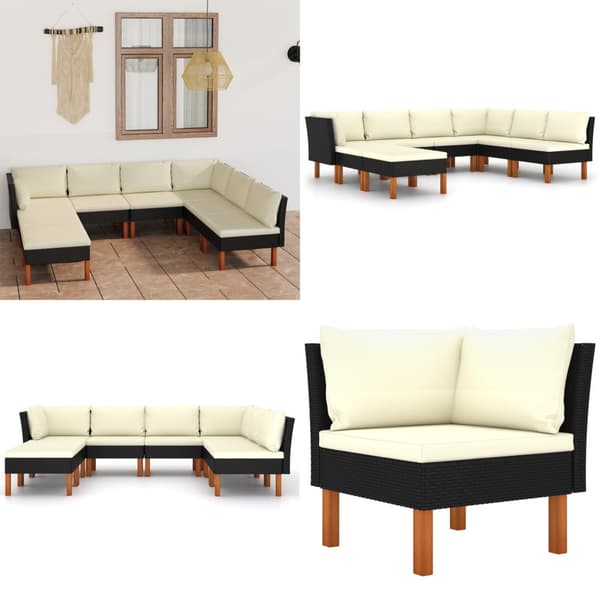 Loungesæt til haven 8 dele med hynder polyrattan sort - Haveloungesæt - Loungesæt Til Haven - Home & Living
