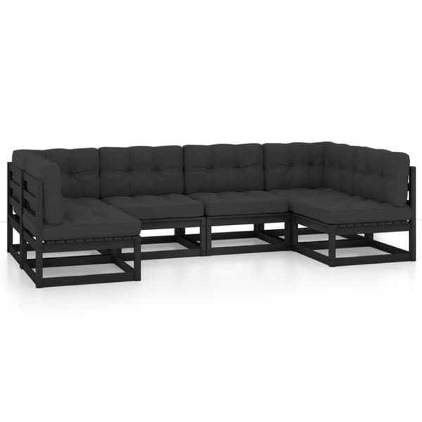 Loungesæt til haven 6 dele med hynder massivt fyrretræ sort - Haveloungesæt - Udendørs Loungesæt - Home & Living