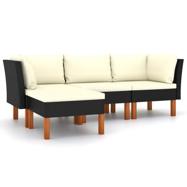 Loungesæt til haven 4 dele med hynder polyrattan sort - Haveloungesæt - Loungesæt Til Haven - Home & Living