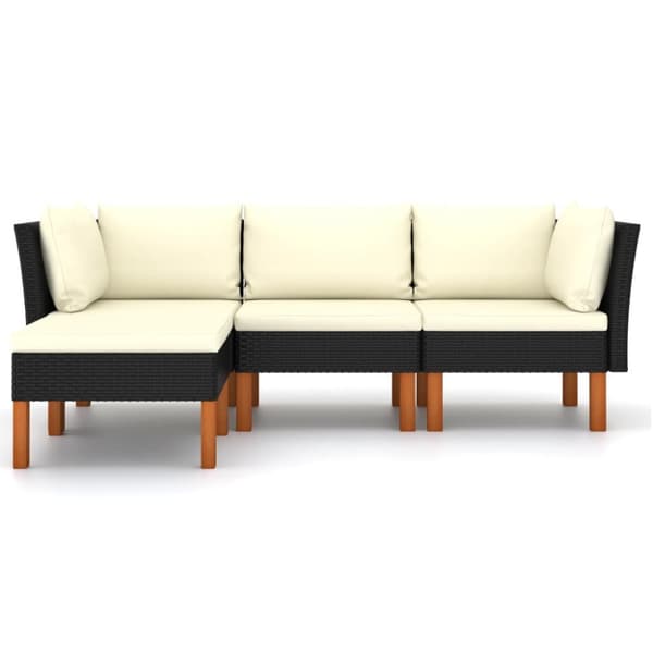 Loungesæt til haven 4 dele med hynder polyrattan sort - Haveloungesæt - Loungesæt Til Haven - Home & Living