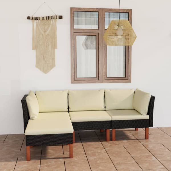 Loungesæt til haven 4 dele med hynder polyrattan sort - Haveloungesæt - Loungesæt Til Haven - Home & Living