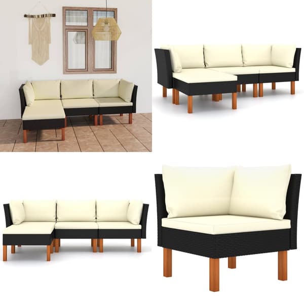 Loungesæt til haven 4 dele med hynder polyrattan sort - Haveloungesæt - Loungesæt Til Haven - Home & Living