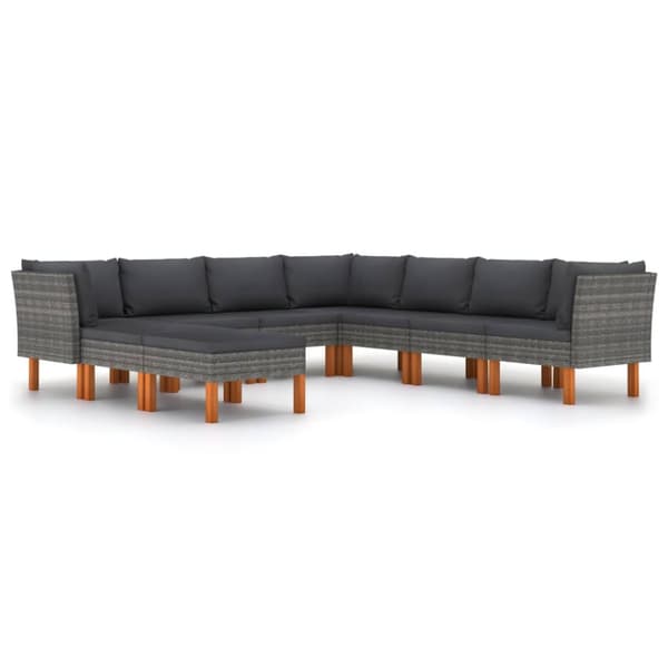 Loungesæt til haven 9 dele med hynder polyrattan grå - Haveloungesæt - Loungesæt Til Haven - Home & Living