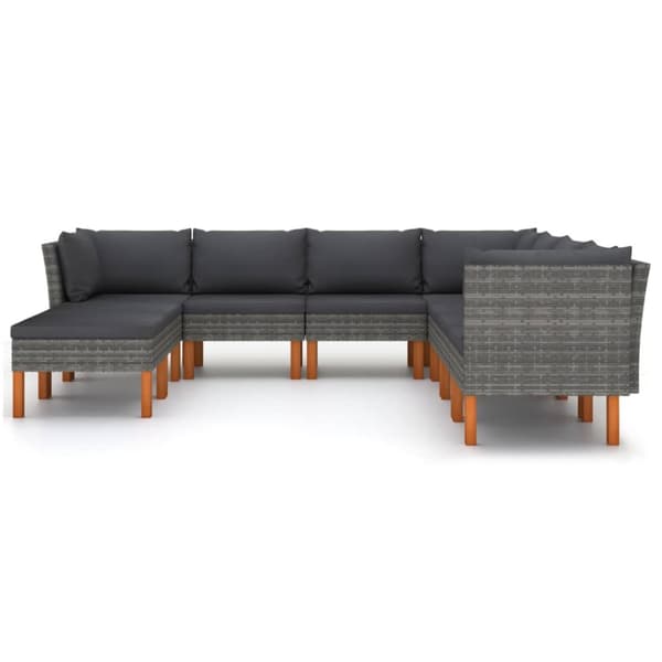 Loungesæt til haven 9 dele med hynder polyrattan grå - Haveloungesæt - Loungesæt Til Haven - Home & Living