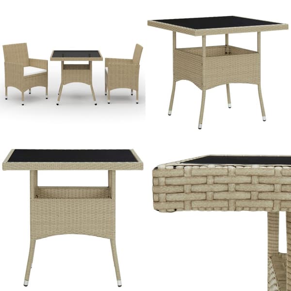 Spisebordssæt til haven 3 dele polyrattan og glas beige - Spisebordssæt - Udendørs Spisebordssæt - Home & Living