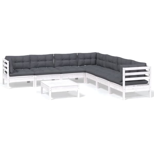 Loungegrupp med dynor 8 delar vit massiv furu - Loungegrupp - Loungegrupper - Home & Living