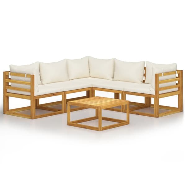 Loungegrupp för trädgården med dyna gräddvit 6 delar akaciaträ - Loungeset - Lounge Set - Home & Living