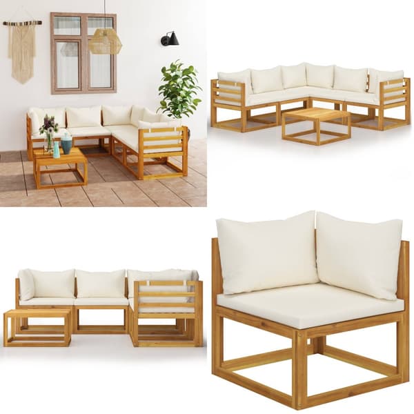 Loungegrupp för trädgården med dyna gräddvit 6 delar akaciaträ - Loungeset - Lounge Set - Home & Living