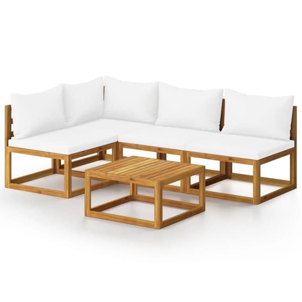 Loungegrupp för trädgården med dyna gräddvit 5 delar akaciaträ - Loungeset - Lounge Set - Home & Living
