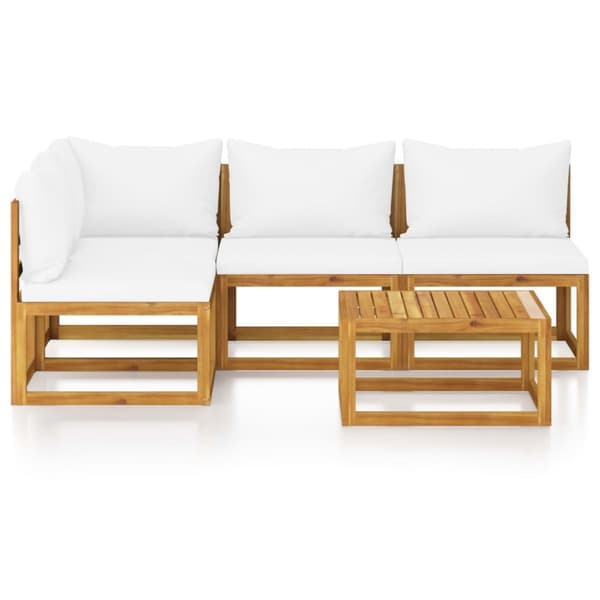 Loungegrupp för trädgården med dyna gräddvit 5 delar akaciaträ - Loungeset - Lounge Set - Home & Living