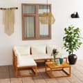 Miniatyrbild 2 av 11: Loungegrupp för trädgården med dyna gräddvit 5 delar akaciaträ - Loungeset - Lounge Set - Home & Living