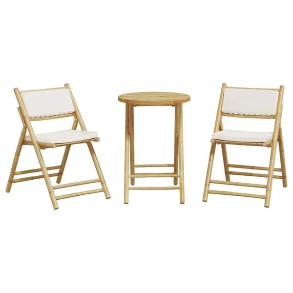vidaXL bistrostole 3 stk. foldbare med cremehvide hynder bambus