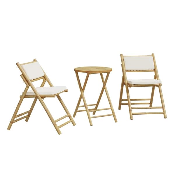 vidaXL bistrostole 3 stk. foldbare med cremehvide hynder bambus