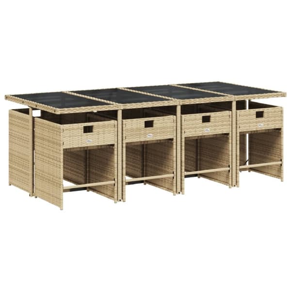 vidaXL spisebordssæt til haven 9 dele med hynder polyrattan beige