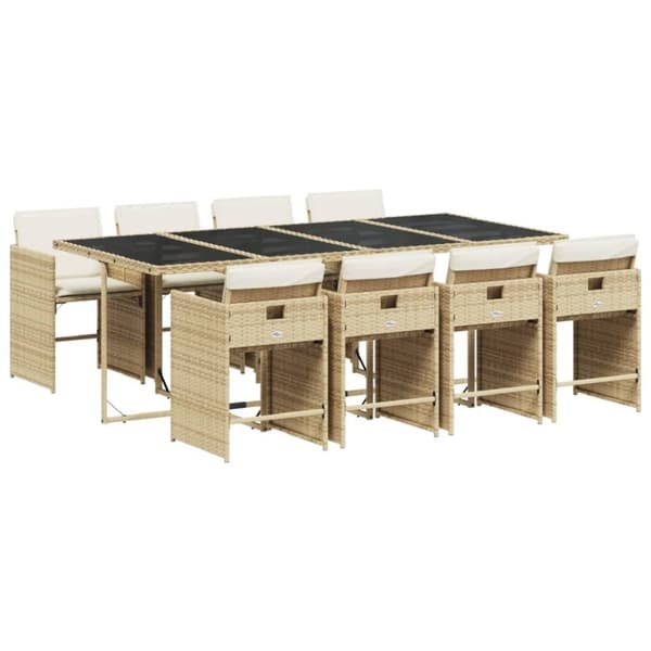 vidaXL spisebordssæt til haven 9 dele med hynder polyrattan beige