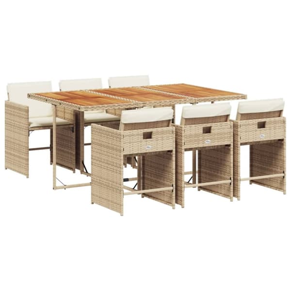 vidaXL spisebordssæt til haven 7 dele med hynder polyrattan beige