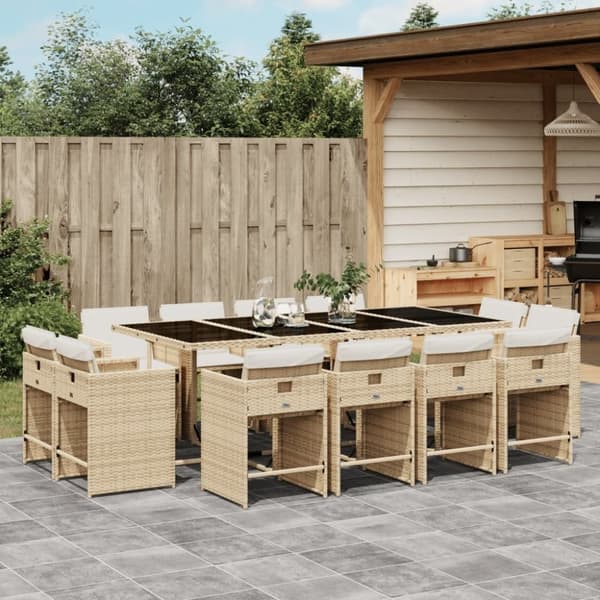vidaXL spisebordssæt til haven 13 dele med hynder polyrattan beige