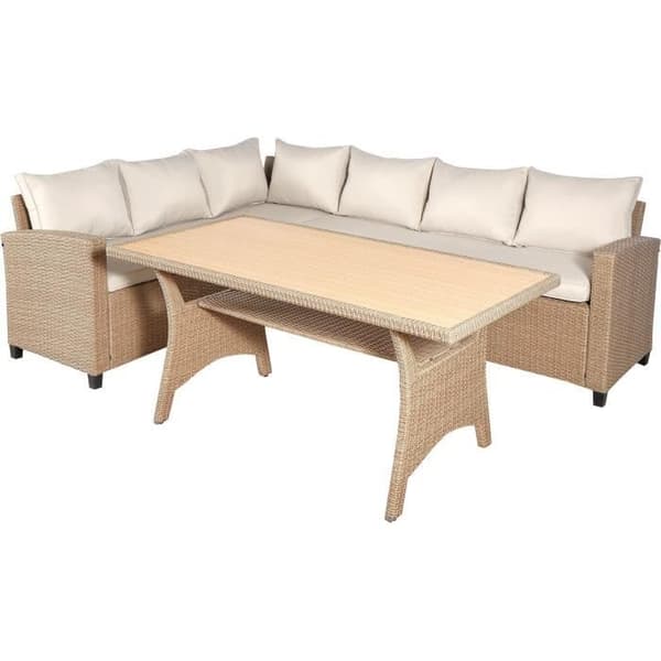 KAPAS trädgårdsmöbler - 5 personer - Stål och vävt harts - Beige