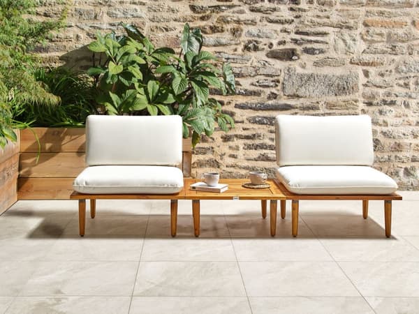Hagesofasett Off-white Puter Akasietre Moderne Utendørs 2 Seter Lenestoler 1 Bord