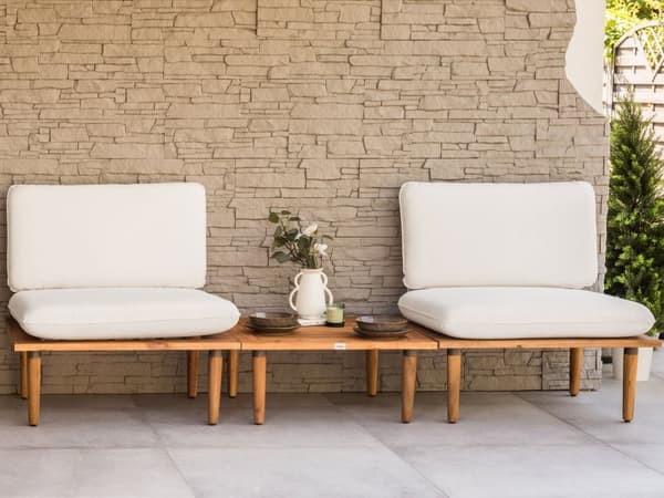 Hagesofasett Off-white Puter Akasietre Moderne Utendørs 2 Seter Lenestoler 1 Bord