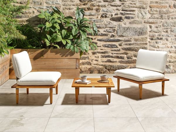 Hagesofasett Off-white Puter Akasietre Moderne Utendørs 2 Seter Lenestoler 1 Bord