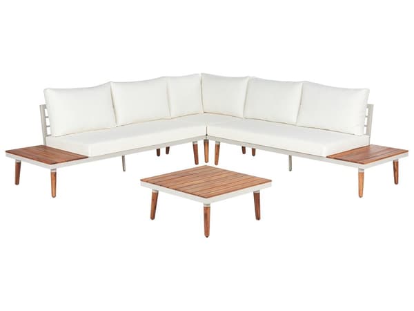 Loungesæt råhvid og Mørkt Træ 5 Personers Hjørne Modulær Loungesofa og Sofabord til Terrasse Haven Indretning Tilbehør Minimalistisk