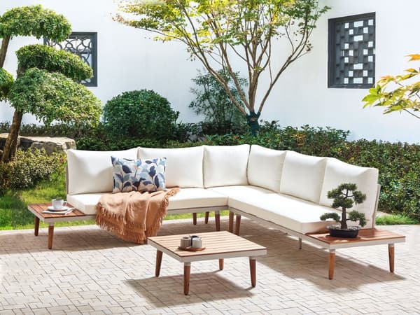 Loungesett Off-white Akasietre 5-seter hjørnesofa med sofabord Utemøbler Hage Terrasse Utendørs Moderne