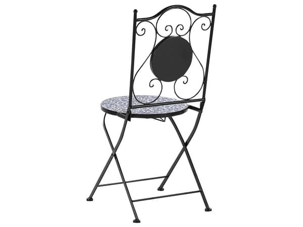 Caféset Utomhus Trädgård Svart Metall Järnram Blått Mosaikplattor Mönster Bord Stolar Vintage Stil Utomhus