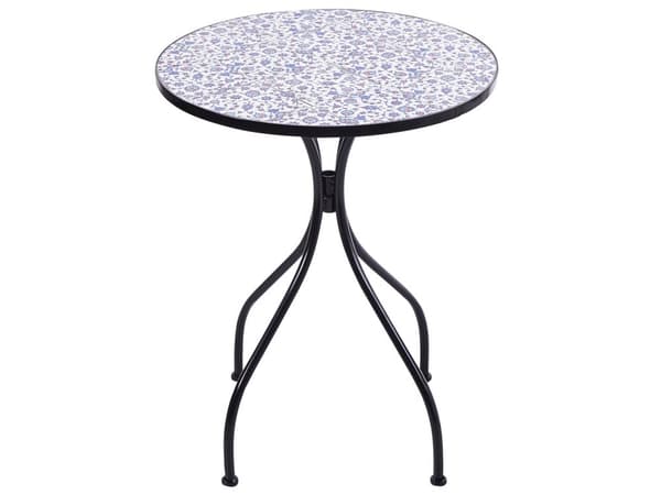 Caféset Utomhus Trädgård Svart Metall Järnram Blått Mosaikplattor Mönster Bord Stolar Vintage Stil Utomhus