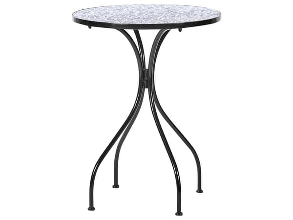 Caféset Utomhus Trädgård Svart Metall Järnram Blått Mosaikplattor Mönster Bord Stolar Vintage Stil Utomhus