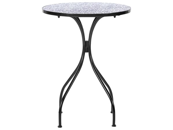 Caféset Utomhus Trädgård Svart Metall Järnram Blått Mosaikplattor Mönster Bord Stolar Vintage Stil Utomhus