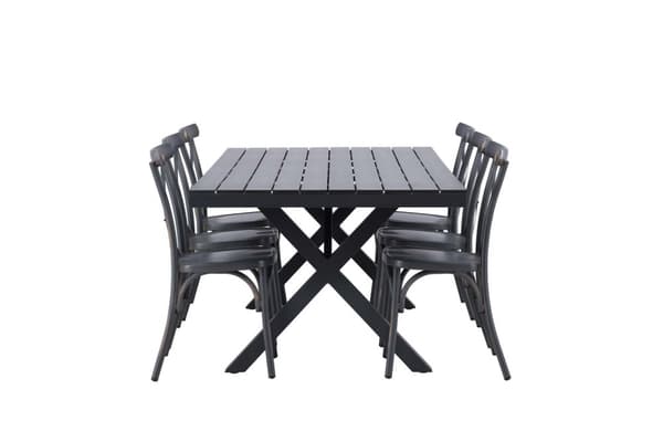 Garcia hagesett bord 100x200cm svart, 6 stoler Pek