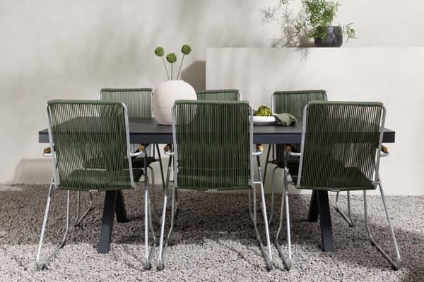 Garcia hagesett bord 100x200cm svart, 6 stoler Boi