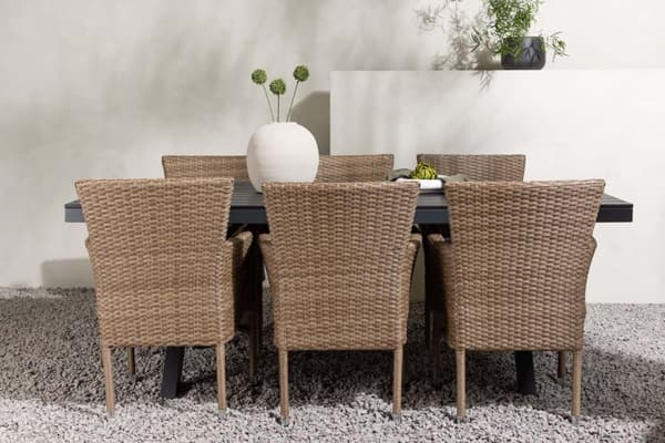 Garcia hagesett bord 100x200cm svart, 6 stoler Mal